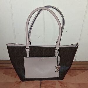 Guess Monogram Tote in Brown and Light Pink
